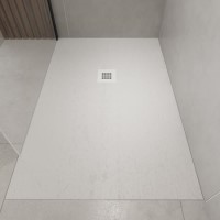 ALMOST PERFECT - 1000x800mm Rectangular White Slate-Effect Shower Tray 27mm - Stone Resin - Sileti