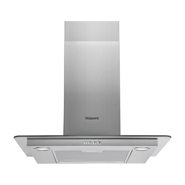 Hotpoint 60cm Flat Glass Chimney Cooker Hood - Stainless Steel
