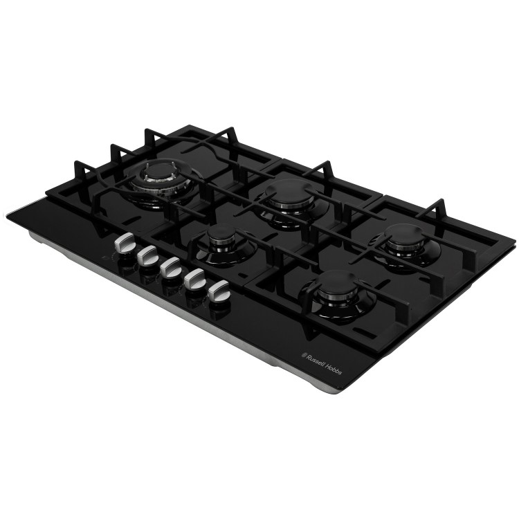 Russell Hobbs RH75GH601B Black Glass 75cm Wide 5 Burner Gas Hob