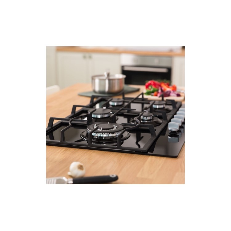 Russell Hobbs RH75GH601B Black Glass 75cm Wide 5 Burner Gas Hob