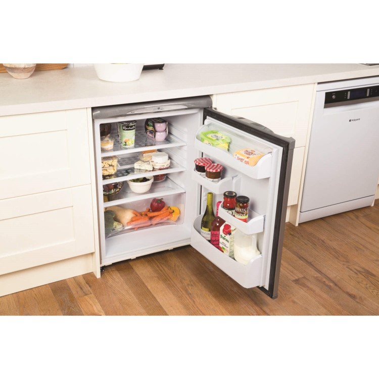 GRADE A1 - Hotpoint RLA36G 60cm Wide Freestanding Under Counter Fridge - Graphite