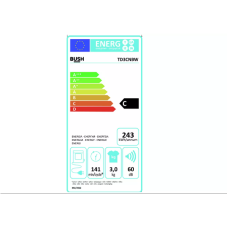 Refurbished Bush TD3CNBW 3KG Vented Tumble Dryer - White