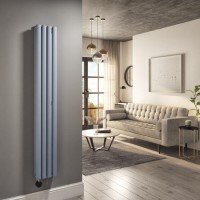 Refurbished Light Grey Electric Vertical Designer Radiator 1.2kW with Wifi Thermostat - Double Panel H1600xW236mm - IPX4 Bathroom Safe
