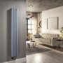 Refurbished Light Grey Electric Vertical Designer Radiator 1.2kW with Wifi Thermostat - Double Panel H1600xW236mm - IPX4 Bathroom Safe