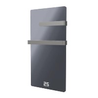 Refurbished 380W Smart Infrared Vertical Anthracite Glass Designer Wall Heater 450x900mm with Optional Towel Rail - IP24 Bathroom Safe