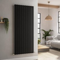 Refurbished Riace Midnight Black Vertical Flat Designer Radiator 1600x680mm Single Panel 4071 BTU