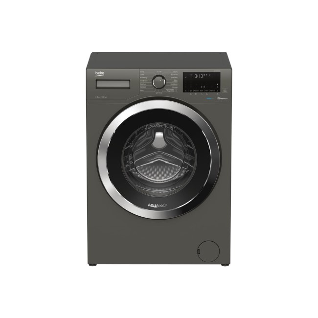 Refurbished Beko Aquatech WEX94064E0G Freestanding 9KG 1400 Spin Washing Machine Graphite