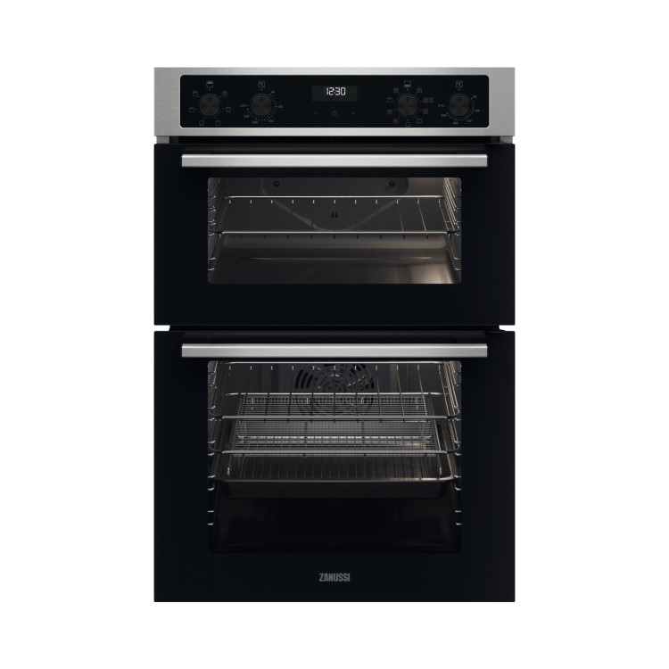 Refurbished Zanussi Series 20 ZKCNA4X1 Double Built In Electric Oven with Catalytic Cleaning Stainless Steel