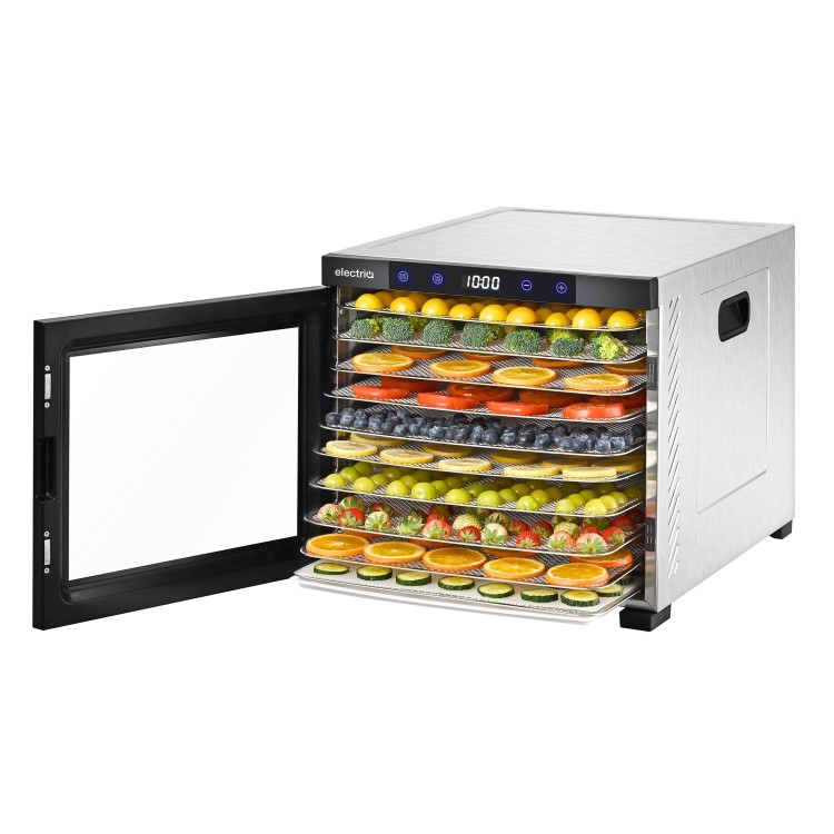 Refurbished electriQ eiQ10DDSS Commercial Style Digital Food Dehydrator & Dryer with 10 Shelves and 48 Hour Timer Stainless Steel