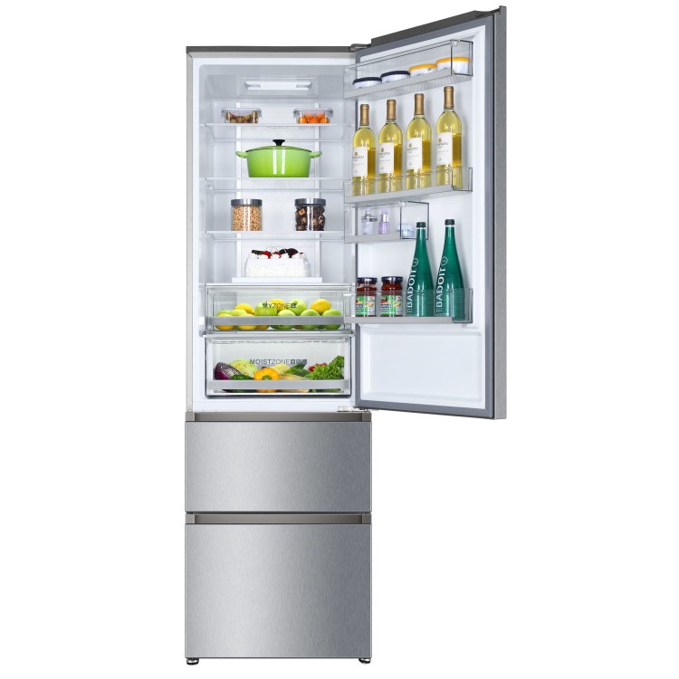 Haier A3FE737CMJ 350 Litre Freestanding Fridge Freezer 60/40 Split Frost Free 59.5cm Wide - Stainless Steel