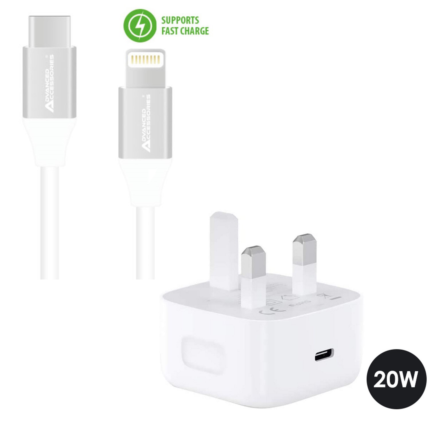 Advanced Accessories 20W Fast Charge Mains Bundle - USB-C