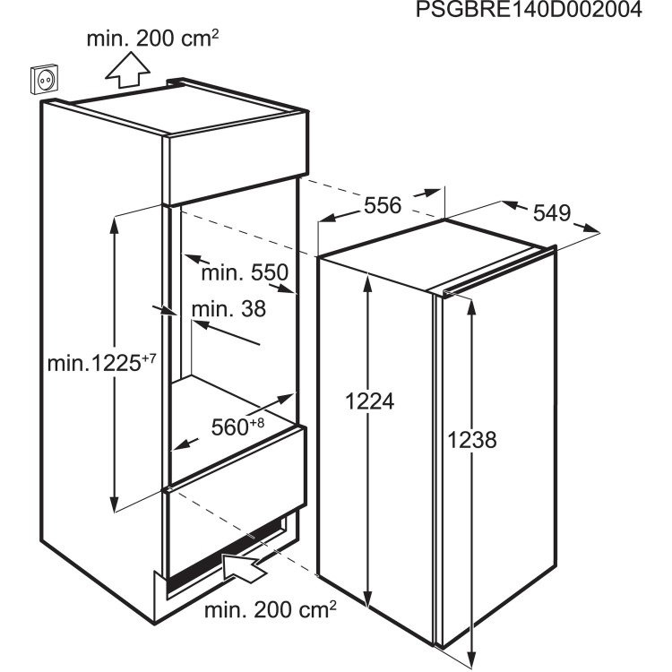 AEG ABE81226NC 56cm Wide Frost Free Integrated Upright In-Column Freezer - White