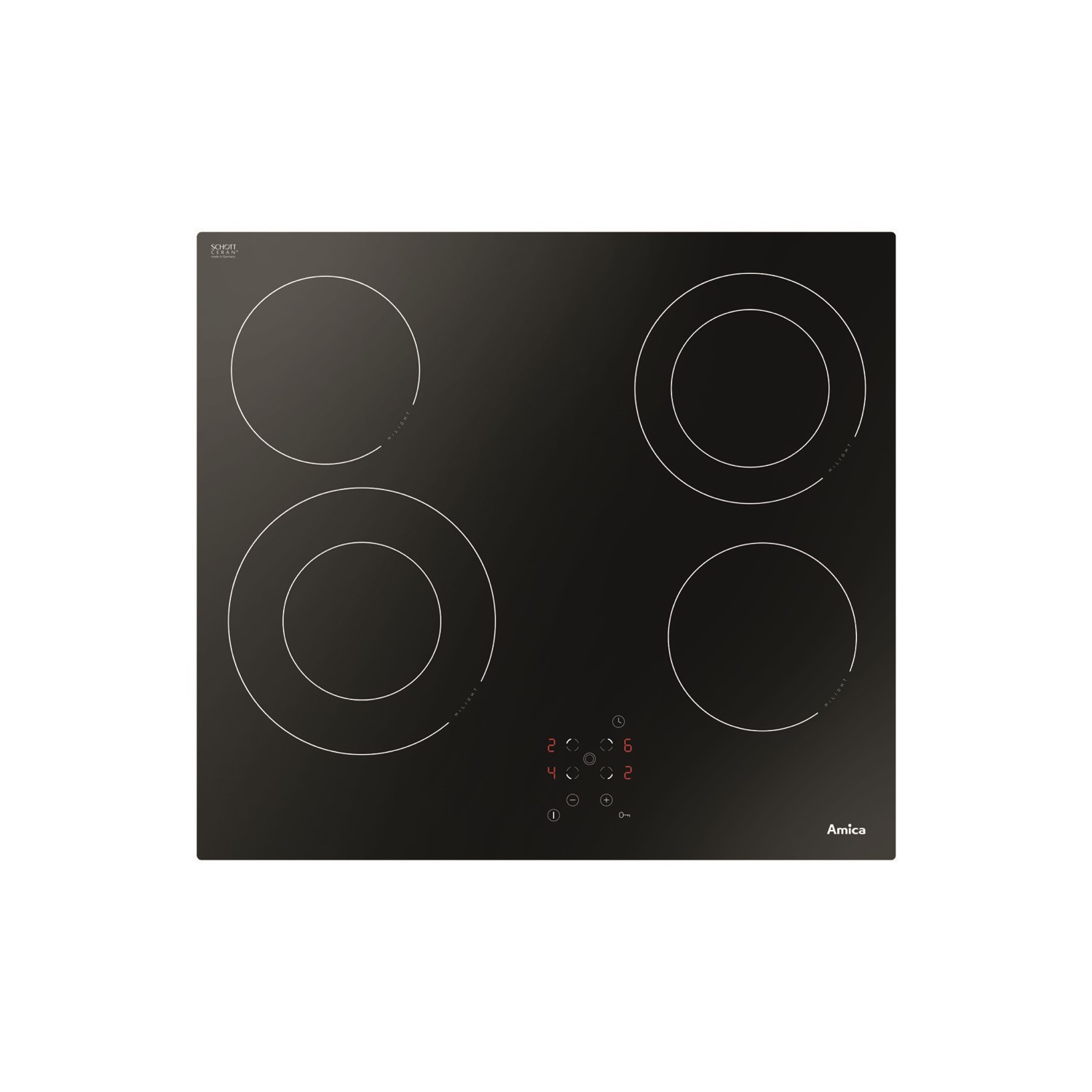 Amica 60cm 4 Zone Ceramic Hob with Twin Dual Zones