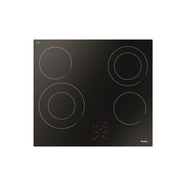 Refurbished Amica ACH6440FR Frameless Touch Control 60cm 4 Zone Ceramic Hob With Twin Dual Zones Black