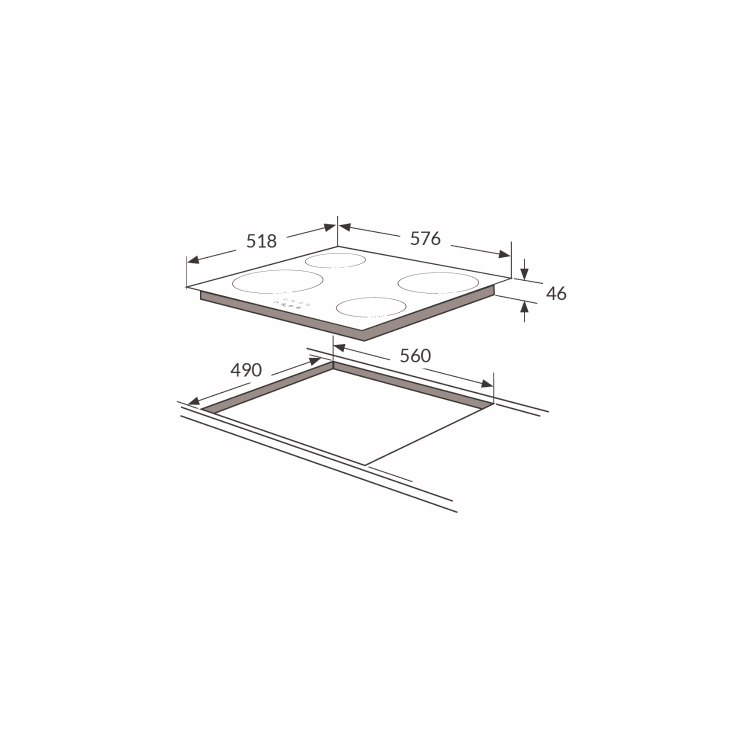 Amica 60cm 4 Zone Ceramic Hob with Twin Dual Zones