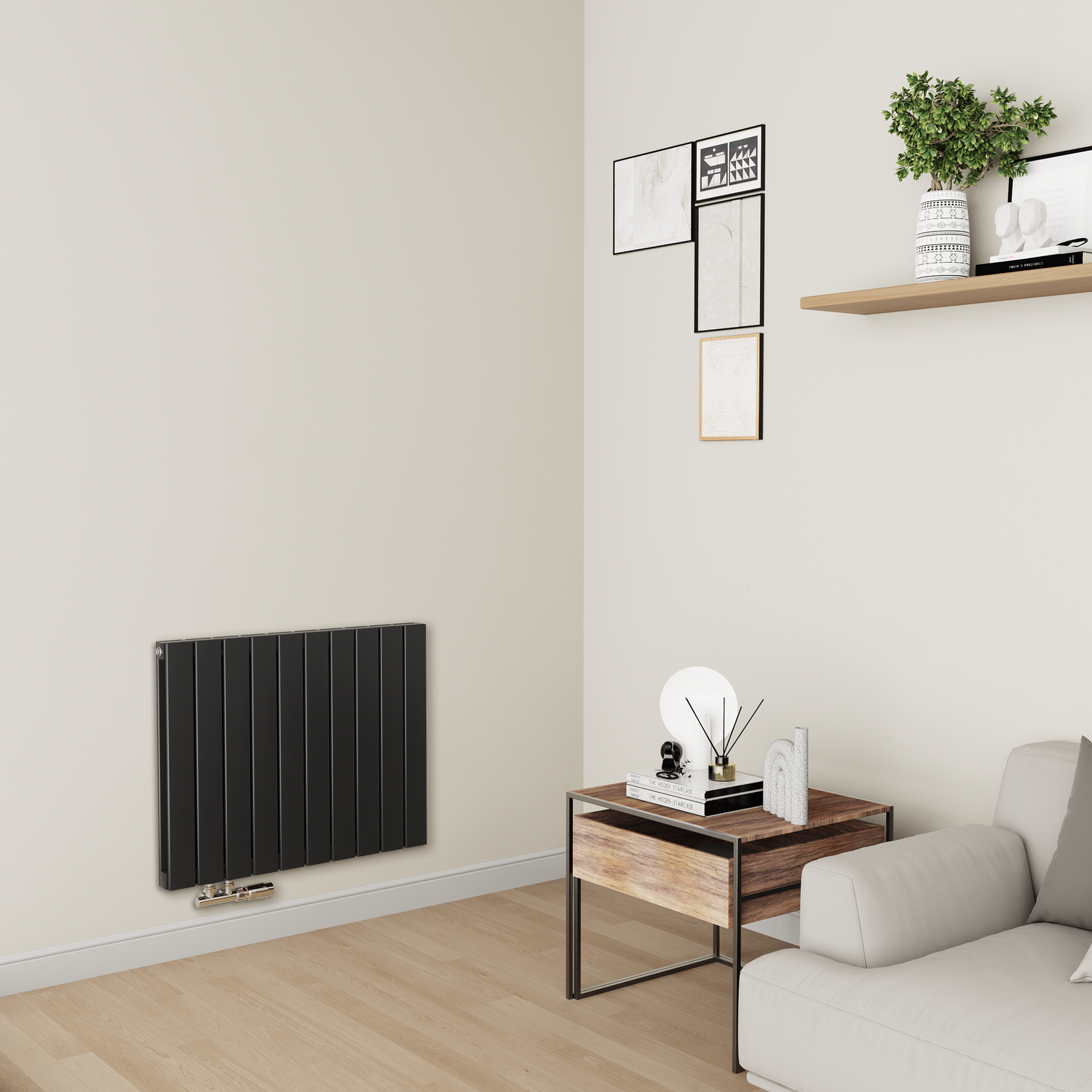 Midnight Horizontal Flat Aluminium Middle Connection Radiator 600x750mm Double Panel 3056 BTU