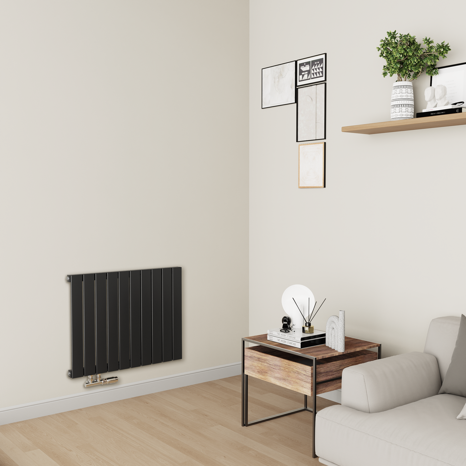 Midnight Horizontal Flat Aluminium Middle Connection Radiator 600x750mm Single Panel 2302 BTU