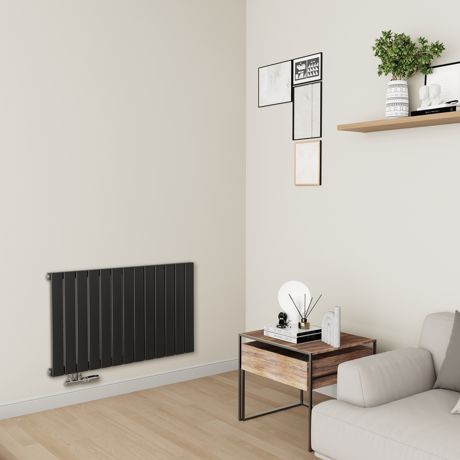 Midnight Horizontal Flat Aluminium Middle Connection Radiator 600x975mm Single Panel 2992 BTU