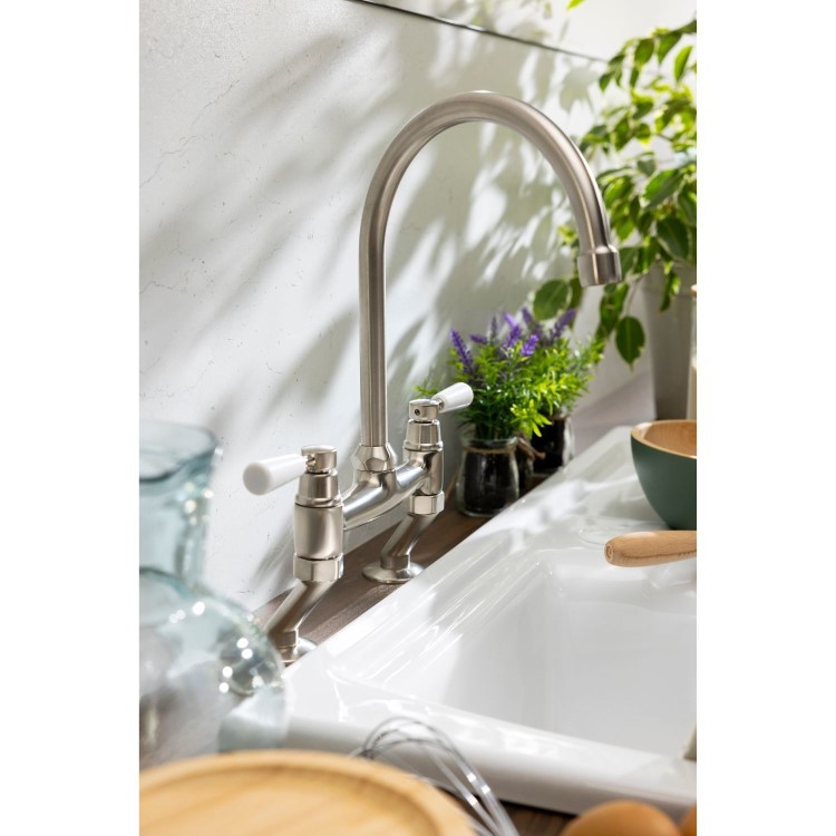 Abode Traditional Bridge Mixer Tap - Brushed Nickel