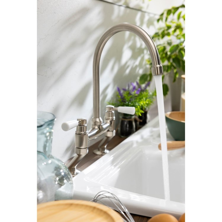 Abode Traditional Bridge Mixer Tap - Brushed Nickel