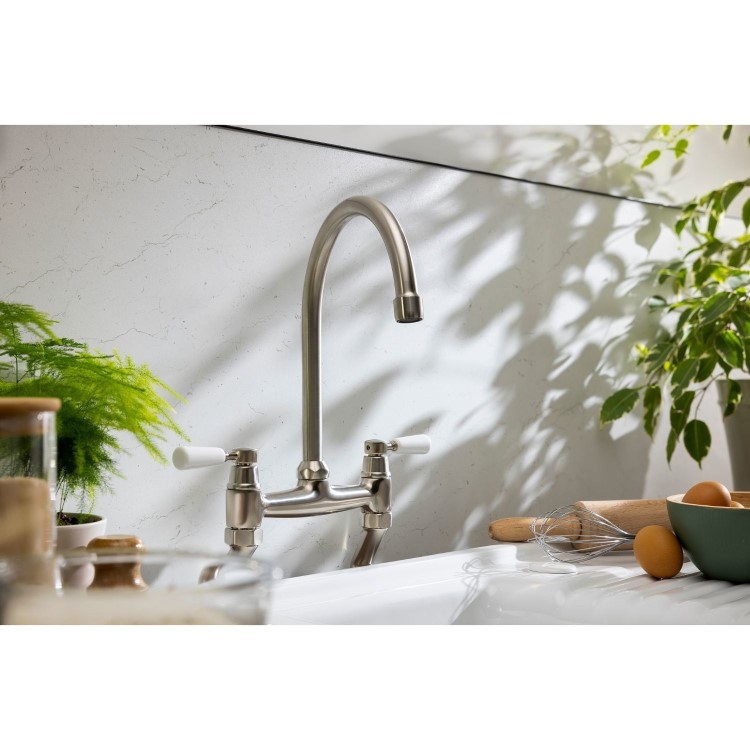Abode Traditional Bridge Mixer Tap - Brushed Nickel