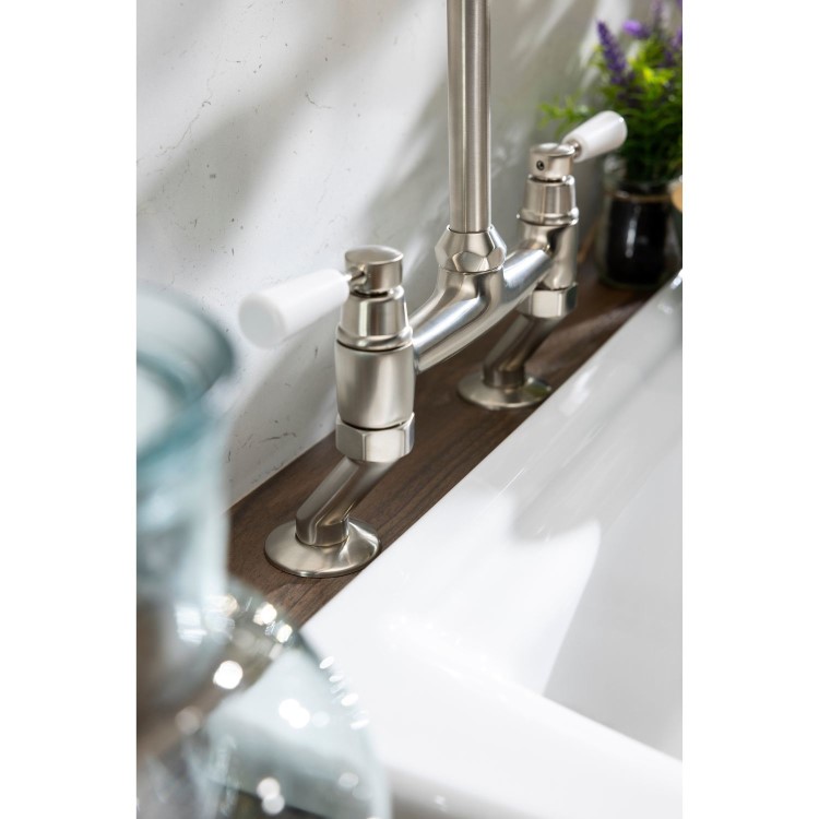 Abode Traditional Bridge Mixer Tap - Brushed Nickel