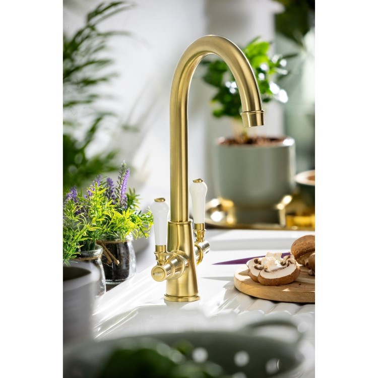 Abode Keswick Dual Lever Mixer Tap - Brushed Brass