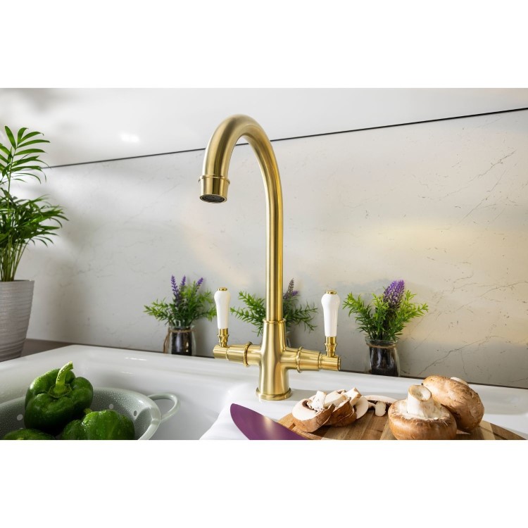 Abode Keswick Dual Lever Mixer Tap - Brushed Brass