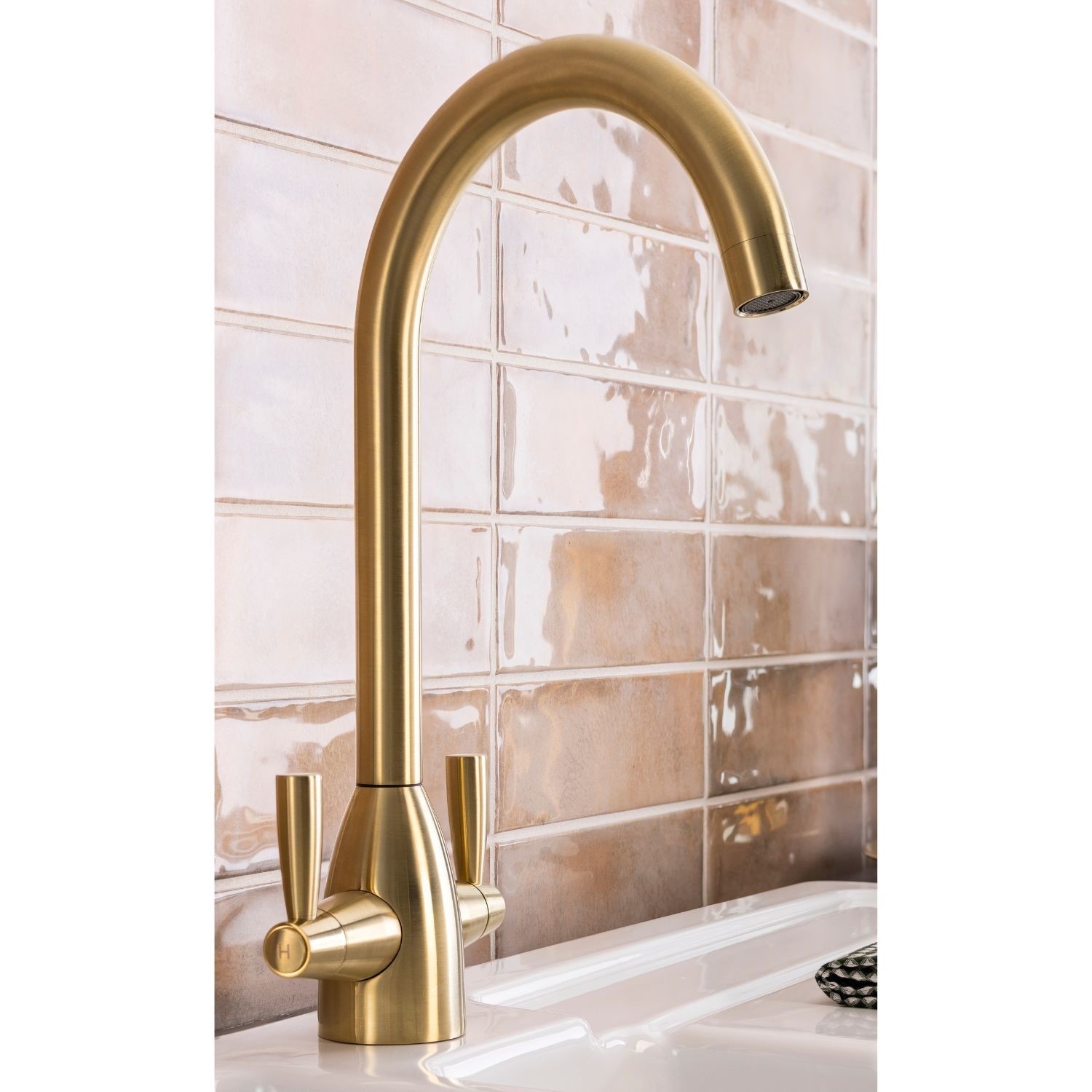 Abode Brass Zermat Dual Lever Mixer Tap - Brushed