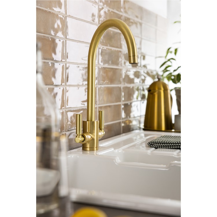 Abode Brolle Dual Lever Mixer Tap - Brushed Brass