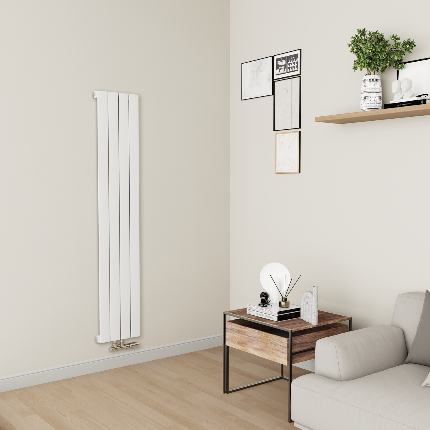 Vertical Flat Aluminium Middle Connection Radiator 1600x300mm Single Panel 2036 BTU