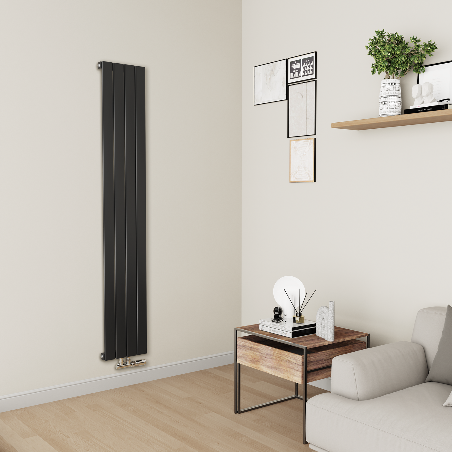 Midnight Vertical Flat Aluminium Middle Connection Radiator 1800x300mm Single Panel 2258 BTU