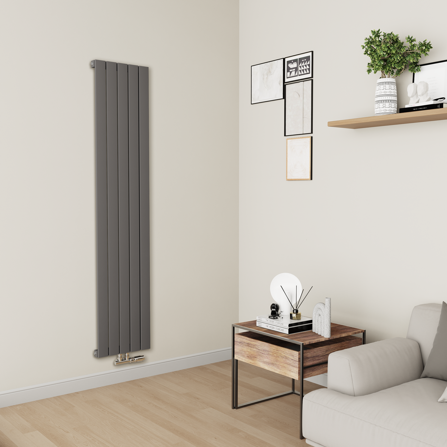 Vertical Flat Aluminium Middle Connection Radiator 1800x375mm Single Panel 2823 BTU