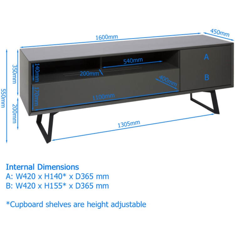 Alphason ADCA-1600GRY Carbon Grey TV Unit for up to 72" TVs
