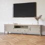 Large Dove Grey & Solid Oak TV Stand with Storage - TV's up to 77" - Adeline
