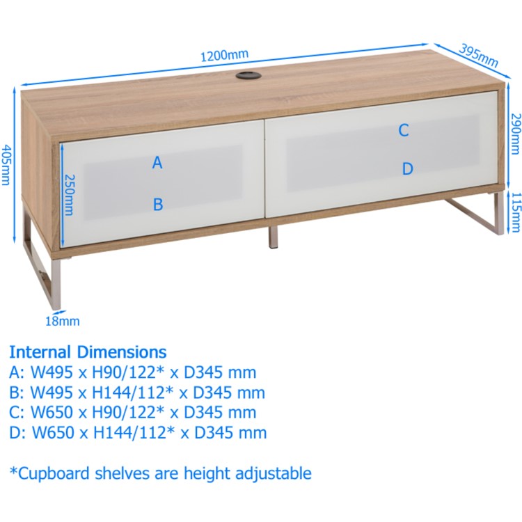 Alphason ADHE-1200LO Helium Light Oak TV Cabinet for up to 55" TVs