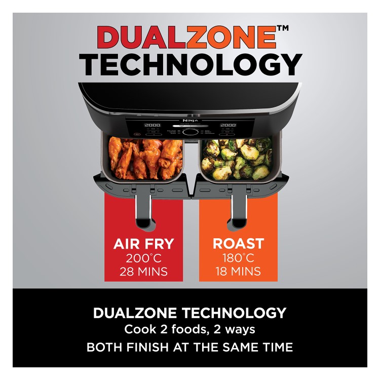 Ninja AF300UK Foodi Dual Zone 6-in-1 7.6L Air Fryer  Twin Baskets  Healthy Crispy Cooking