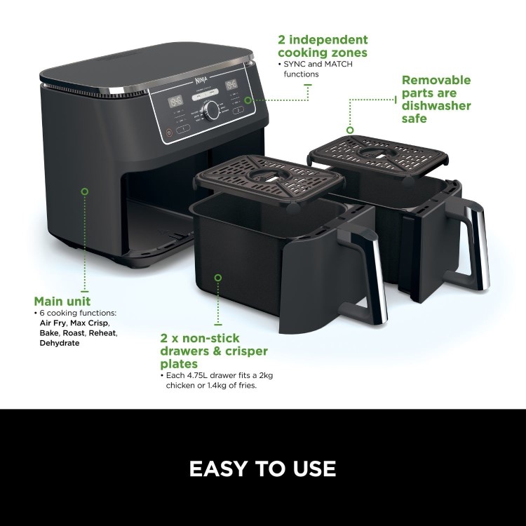 Ninja AF400UK Foodi Max XL Dual Zone 9.5L Air Fryer