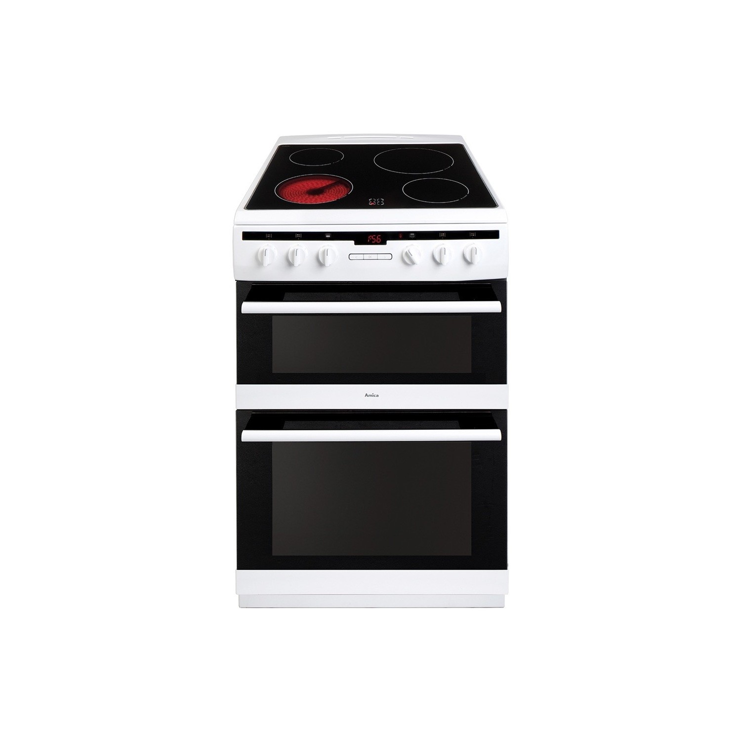 Amica 60cm Double Oven Electric Cooker with Ceramic Hob and Timer - White