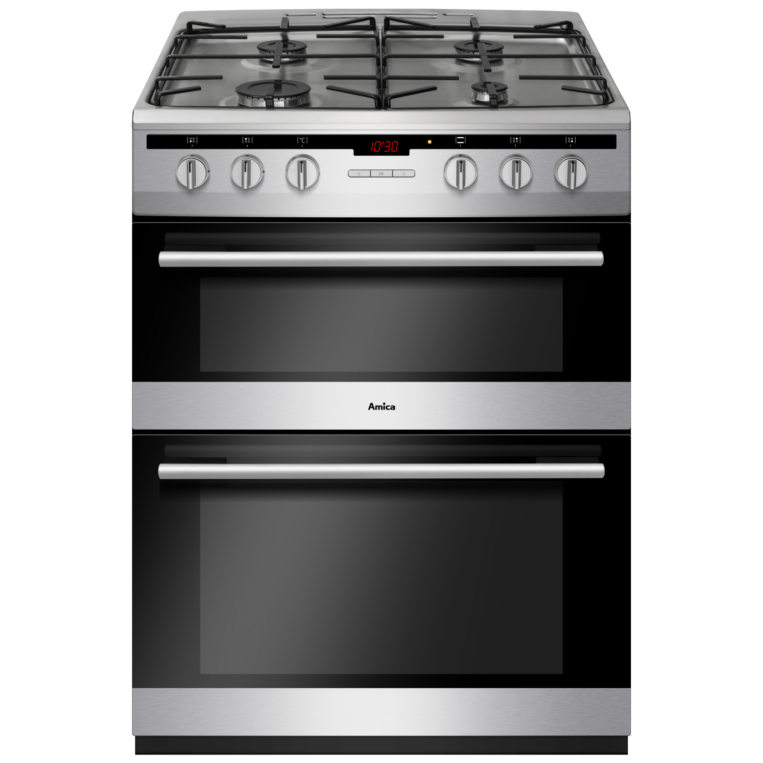 Amica 60cm Double Oven Gas Cooker with Catalytic Liners - Stainless Steel
