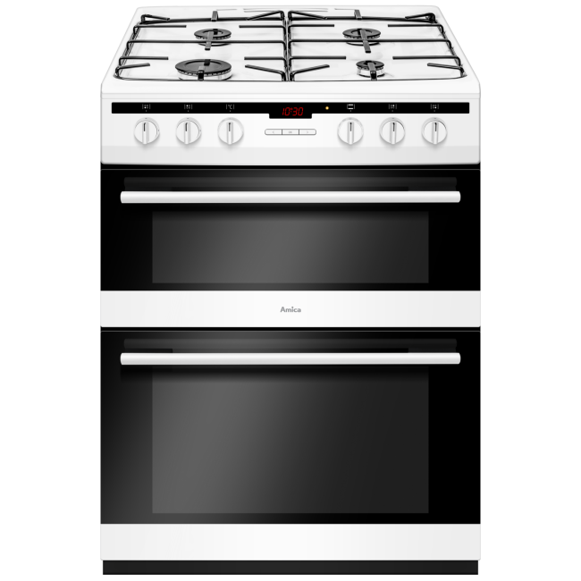 Amica AFG6450WH 60cm Double Oven Gas Cooker With Programmable Timer & Catalytic Liners - White