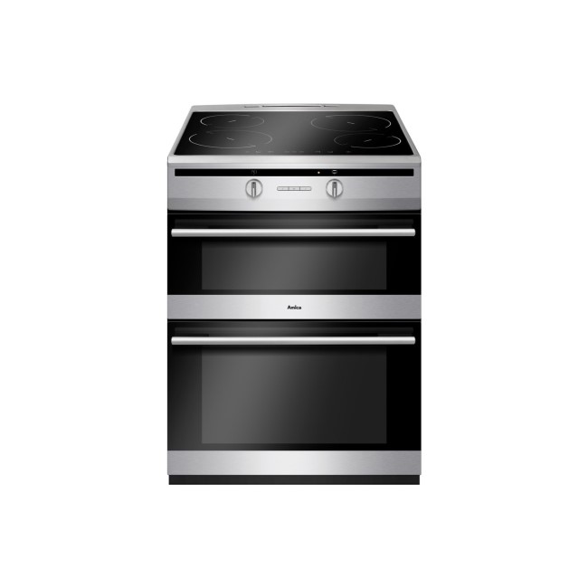 Refurbished Amica AFN6550SS 60cm Electric Double Oven Cooker With Induction Hob And Programmable Timer Stainless Steel