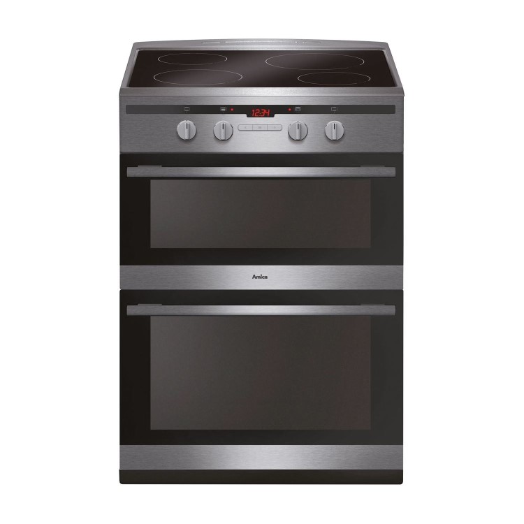 GRADE A2 - Amica AFN6550SS 60cm Electric Double Oven Cooker With Induction Hob And Programmable Timer - Stainless Steel