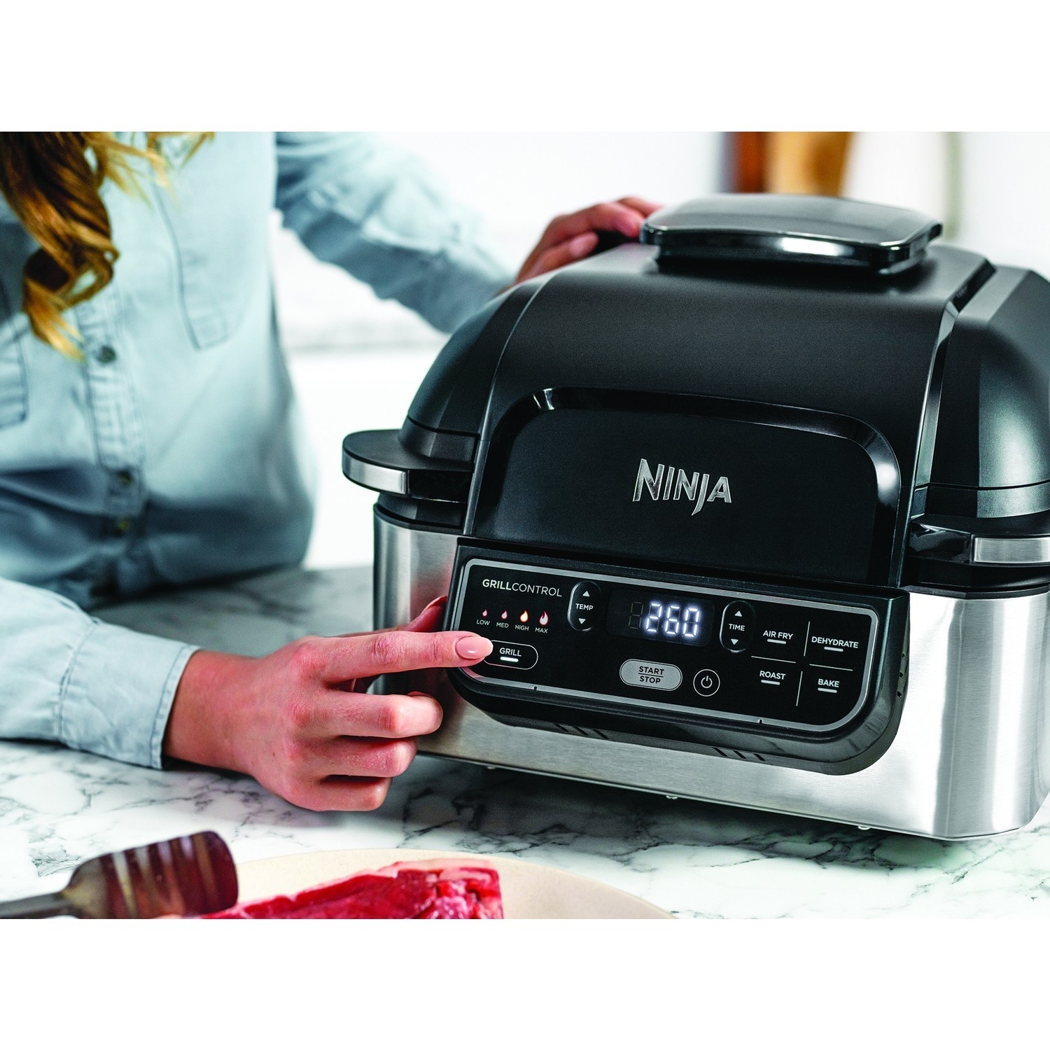 Ninja AG302 Refurbished Foodi 5-in-1 Indoor Grill with Air Fry, Roast, Bake  and