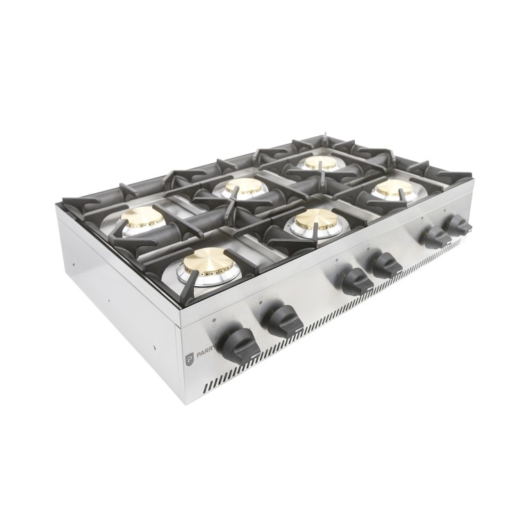 Parry AG6H Commercial 6 Burner Gas Hob Boiling Top. Natural Gas. 33.3kW. 113620 btu/hr. Made In Britain