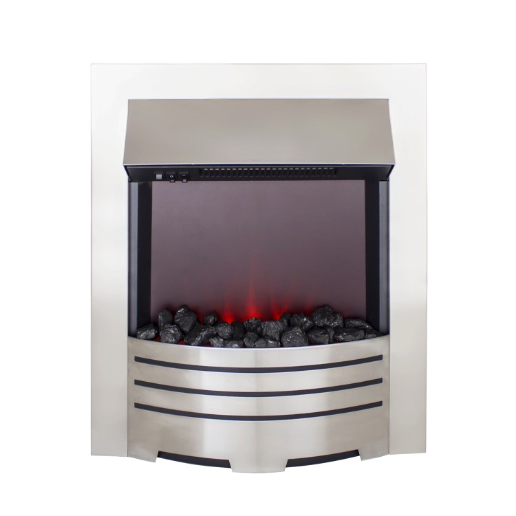 AmberGlo Electric Fireplace Insert in Brushed Steel with Coal/Pebble Fuel Bed