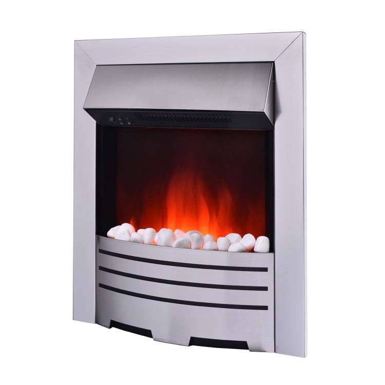 AmberGlo Electric Fireplace Insert in Brushed Steel with Coal/Pebble Fuel Bed