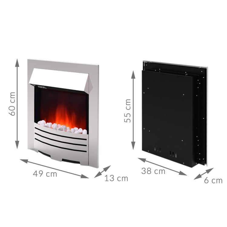 AmberGlo Electric Fireplace Insert in Brushed Steel with Coal/Pebble Fuel Bed
