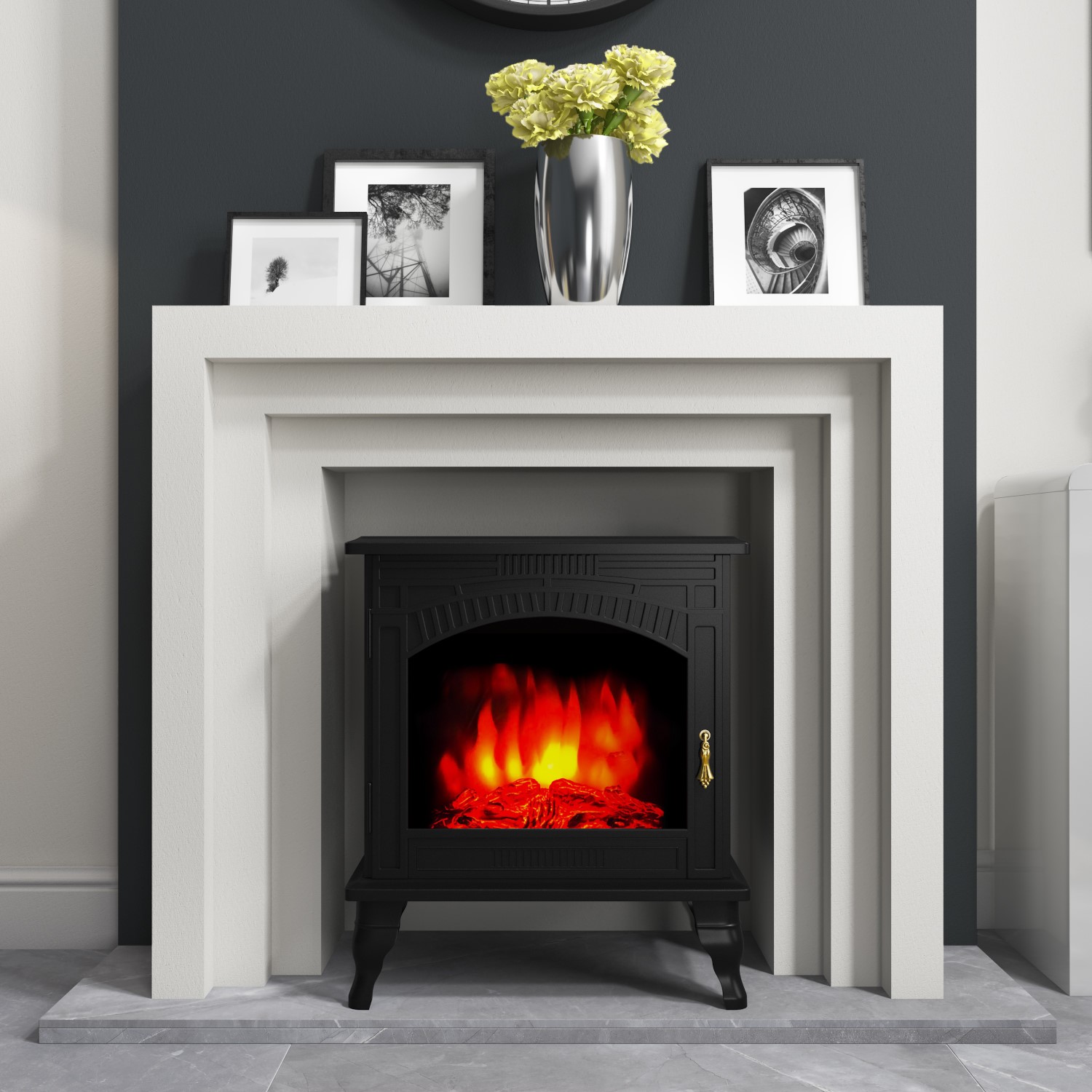 Amberglo Large Black Electric Log Burning Stove Fire With 2 Heat