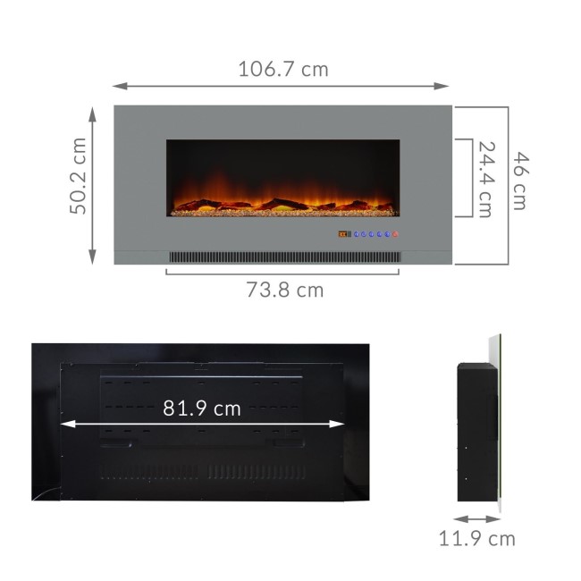 Grey Inset Media Wall Electric Fireplace with Log and Crystal Fuel Bed 42 inch - Amberglo